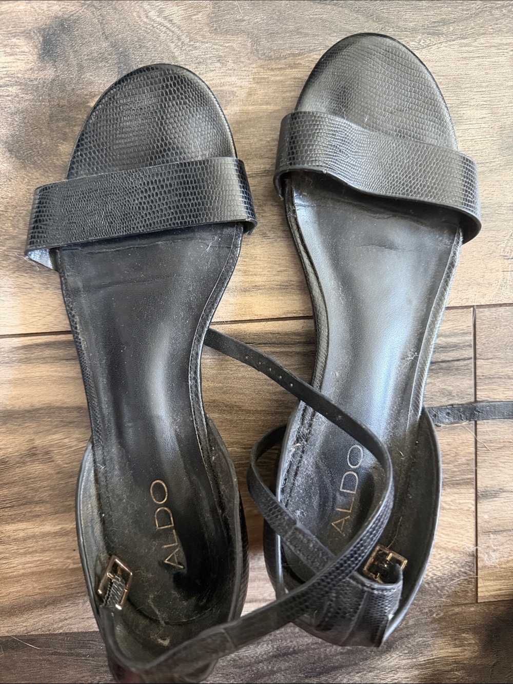 ALDO Black Textured Strap Ankle Tie Sandals